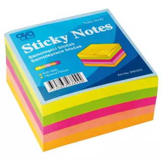 Bloček samolepící 75x75mm 5 neon barev 5x80 listů Auro