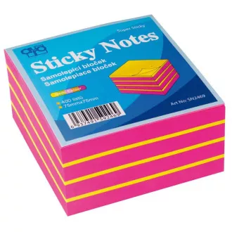 Bloček samolepící 75x75mm růžovo-žlutý neon 400 listů Auro
