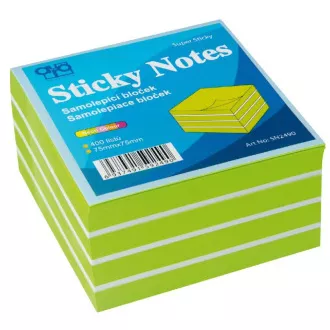 Bloček samolepící 75x75mm zeleno-bílý neon 400 listů Auro