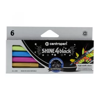 Popisovač Centropen 2590/6 Shine 4 black 6 metalických barev válcový hrot 1mm Popisovač Centropen 2590/6 Shine 4 black 6 metalických barev válcový hrot 1mm