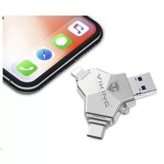 Viking USB Flash disk 3.0 4v1 s koncovkou Lightning/Micro USB/USB/USB-C, 64 GB, stříbrná