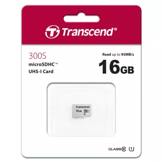 TRANSCEND MicroSDHC karta 16GB 300S, UHS-I U1 + adaptér