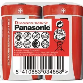 PANASONIC Zinkouhlíkové baterie Red Zinc R20RZ/2P D 1, 5V (shrink 2ks)