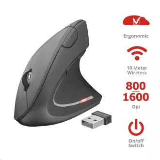 TRUST Myš Verto wireless ergonomic mouse USB, black (černá)