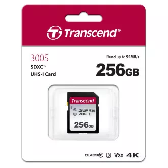 TRANSCEND SDXC karta 256GB 300S, UHS-I U3 V30 (R:95/W:45 MB/s)