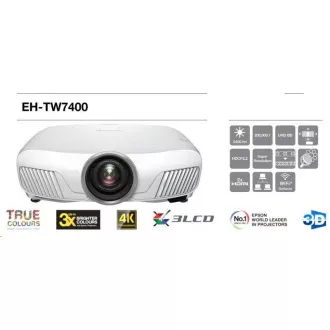 EPSON projektor EH-TW7400, 1920x1080, 2400ANSI, 200.000:1, 3D, 4K, Ethernet, HDMI, VGA, USB 2.0