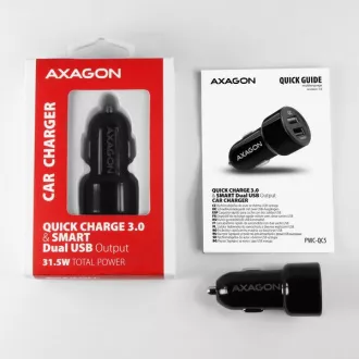 AXAGON PWC-QC5, QUICK a SMART nabíječka do auta, 2x port QC3.0/AFC/FCP + 5V-2.6A, 31.5W