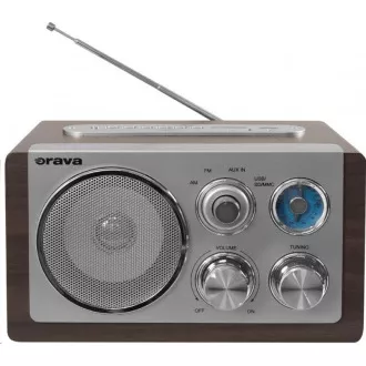 Orava RR-29 A rádio, 1 x 3, 5W, AM / FM rádio, USB, AUX vstup, SD karta, hnědá / stříbrná
