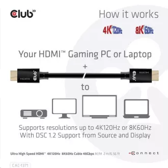 Club3D Kabel Ultra Rychlý HDMI™ Certifikovaný 4K 8K60Hz 48Gbps (M/M), 1m, 30 AWG Club3D Kabel Ultra Rychlý HDMI™ Certifikovaný 4K 8K60Hz 48Gbps (M/M), 1m, 30 AWG
