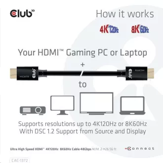 Club3D Kabel Ultra Rychlý HDMI™ Certifikovaný HDMI™ 4K120Hz, 8K60Hz, 2m, 28 AWG