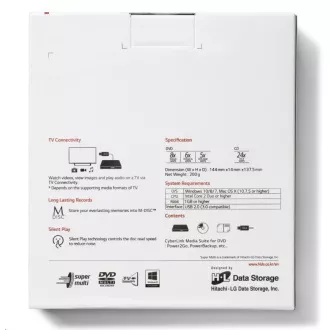 HITACHI LG - externí mechanika DVD-W/CD-RW/DVD±R/±RW/RAM GP60NS60, Slim, Silver, box+SW