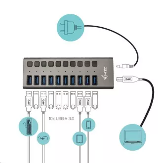 i-tec USB 3.0 nabíjecí HUB 10port + Power Adapter 48 W