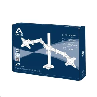 ARCTIC stolní držák Z2 (Gen3) pro 2x LCD do 34", nosnost 2x15kg, 4x USB HUB, černý (black)
