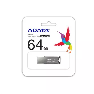 ADATA Flash Disk 64GB UV250, USB 2.0 Dash Drive, stříbrná