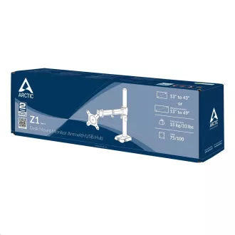 ARCTIC stolní držák Z1 (Gen.3) pro 1x LCD do 43", nosnost 15kg, USB HUB, černý (black)