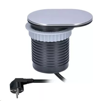 Solight 1x vestavná zásuvka + 1x USB s posuvným víčkem, oválný kryt z broušeného hliníku, prodlužovací přívod 1, 9m Solight 1x vestavná zásuvka + 1x USB s posuvným víčkem, oválný kryt z broušeného hliníku, prodlužovací přívod 1, 9m