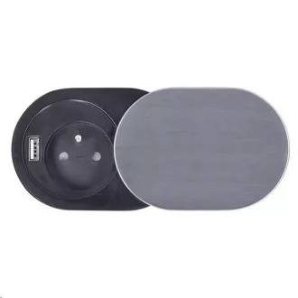 Solight 1x vestavná zásuvka + 1x USB s posuvným víčkem, oválný kryt z broušeného hliníku, prodlužovací přívod 1, 9m Solight 1x vestavná zásuvka + 1x USB s posuvným víčkem, oválný kryt z broušeného hliníku, prodlužovací přívod 1, 9m