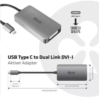 Club3D Adaptér aktivní USB Type C na DVI-I Dual Link, HDCP on