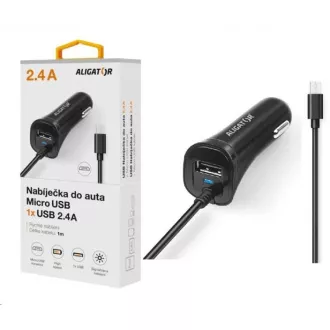 Aligator nabíječka do auta Turbo charge, 12/24 V, 2, 4 A, microUSB, 1x USB výstup, černá
