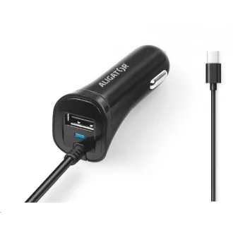 Aligator nabíječka do auta Turbo charge, 12/24 V, 2, 4 A, USB-C, 1x USB výstup, černá