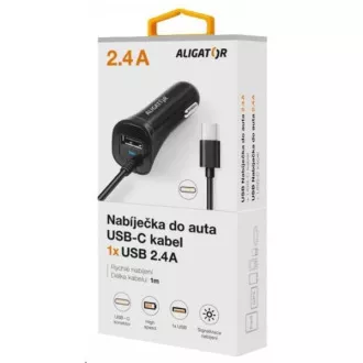Aligator nabíječka do auta Turbo charge, 12/24 V, 2, 4 A, USB-C, 1x USB výstup, černá