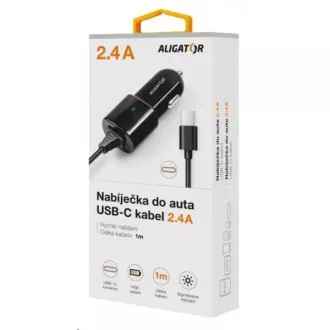 Aligator nabíječka do auta Turbo charge, 12/24 V, 2, 4 A, USB-C, černá