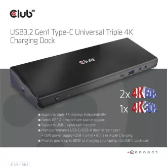 Club3D Dokovací stanice USB-C 13v1, 2xDP, 3xHDMI, 1xUSB-C, 5xUSB, 1xRJ45, 1x3.5mm, černá