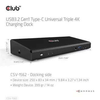 Club3D Dokovací stanice USB-C 13v1, 2xDP, 3xHDMI, 1xUSB-C, 5xUSB, 1xRJ45, 1x3.5mm, černá