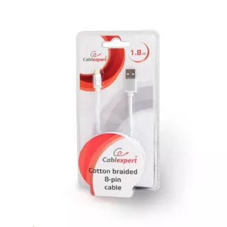 GEMBIRD Kabel USB 2.0 Lightning (IP5 a vyšší) nabíjecí a synchronizační kabel, opletený, 1, 8m, stříbrný, blis