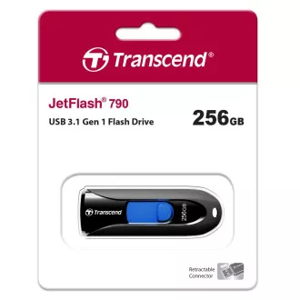 TRANSCEND Flash Disk 256GB JetFlash®790, USB 3.1 (R:100/W:40 MB/s) černá/modrá