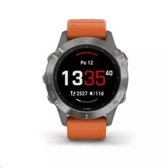 Garmin GPS sportovní hodinky fenix6 PRO Sapphire, Titanium/Orange Band (MAP/Music)