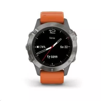 Garmin GPS sportovní hodinky fenix6 PRO Sapphire, Titanium/Orange Band (MAP/Music)