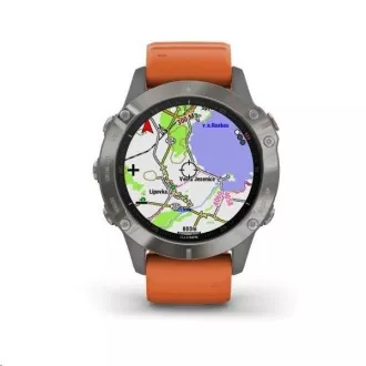 Garmin GPS sportovní hodinky fenix6 PRO Sapphire, Titanium/Orange Band (MAP/Music)