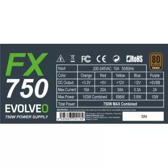 EVOLVEO FX 750, zdroj 750W ATX, 14cm, tichý, 80+ bronze, bulk