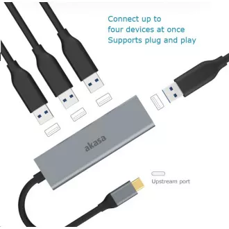 AKASA Hub USB-C 4x USB 3.0 port, Aluminium