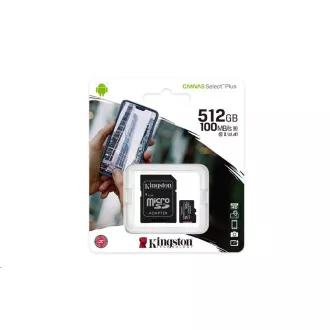 Kingston MicroSDXC karta 512GB Canvas Select Plus 100R A1 C10 Card + SD adaptér