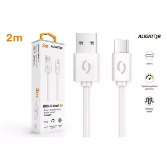 Aligator datový a nabíjecí kabel, konektor USB-C, 2A, 2m, bílá