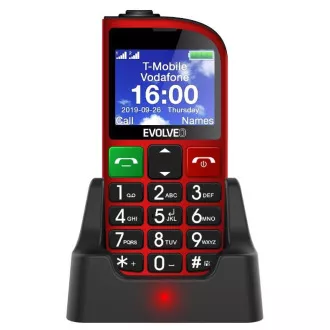 EVOLVEO EasyPhone FM, mobilní telefon pro seniory s nabíjecím stojánkem (červená barva)