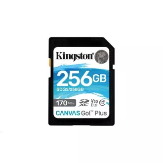 Kingston SDXC karta 256GB Canvas Go! Plus, R:170/W:90MB/s, Class 10, UHS-I, U3, V30