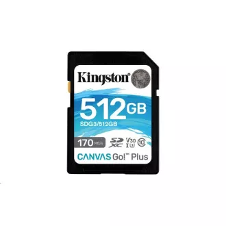 Kingston SDXC karta 512GB Canvas Go! Plus, R:170/W:90MB/s, Class 10, UHS-I, U3, V30 Kingston SDXC karta 512GB Canvas Go! Plus, R:170/W:90MB/s, Class 10, UHS-I, U3, V30