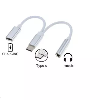 PremiumCord Převodník USB-C na audio konektor jack 3, 5mm female + USB typ C konektor pro nabíjení