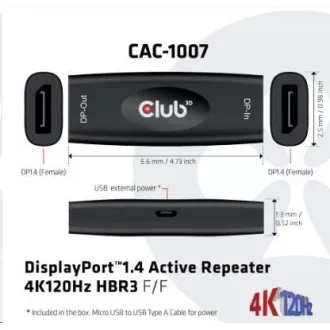 Club3D Adaptér aktivní DisplayPort 1.4 Repeater 4K120HZ HBR3 (F/F), černá