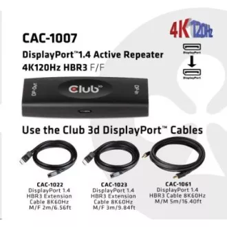 Club3D Adaptér aktivní DisplayPort 1.4 Repeater 4K120HZ HBR3 (F/F), černá