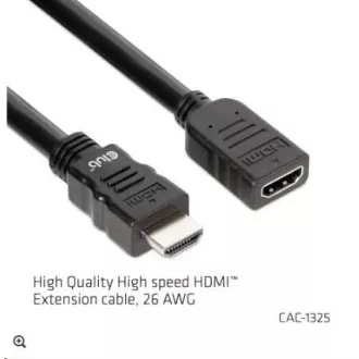 Club3D Kabel prodlužovací Rychlý HDMI 4K60HZ (M/F), 5m, černá, 26 AWG