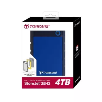 TRANSCEND externí HDD 2, 5" USB 3.0 StoreJet 25H3B, 4TB, Blue (nárazuvzdorný)