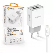 Aligator síťová nabíječka, 2x USB, kabel Lightning 2A, smart IC, 2, 4 A, bílá
