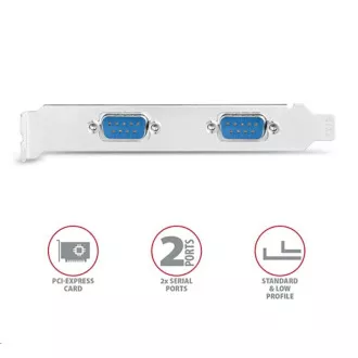 AXAGON PCEA-S2N, PCIe řadič - 2x sériový port (RS232) 250 kbps, vč. LP