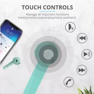 TRUST sluchátka Primo Touch Bluetooth Wireless Earphones - mint TRUST sluchátka Primo Touch Bluetooth Wireless Earphones - mint