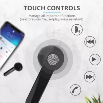 TRUST sluchátka Primo Touch Bluetooth Wireless Earphones - black