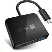 CONNECT IT USB-C hub, 3v1 (USB-C, USB-A, HDMI), externí, černý